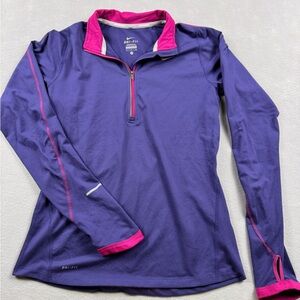 Nike Pro Dri Fit Women Small Purple 1/2 Zip Pullover Long Sleeve Thumbhole Shirt